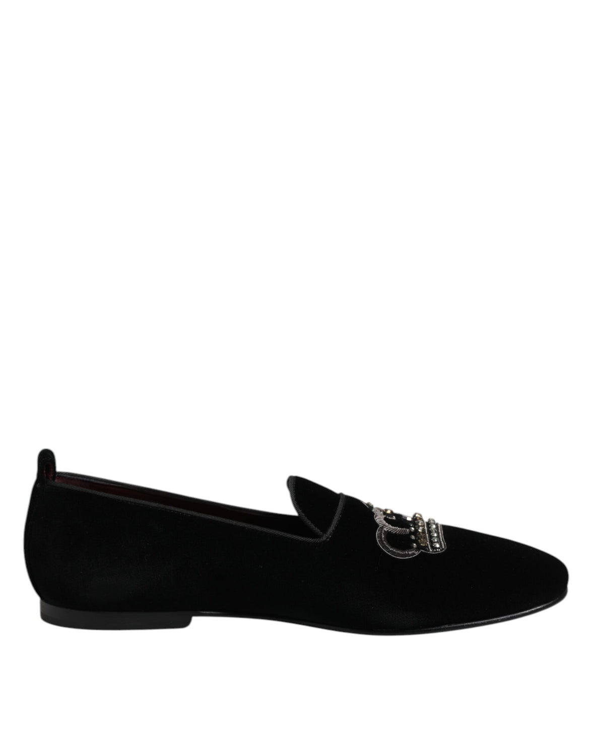 Black Velvet Crystal Crown Loafers Dress Shoes