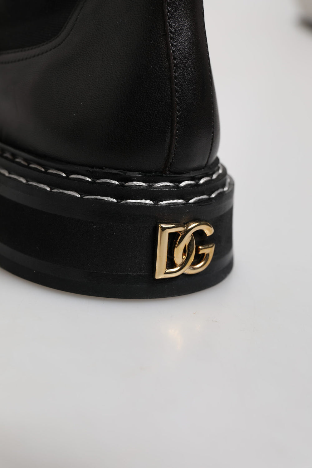 Black Leather Mid Calf Boots Flats Shoes
