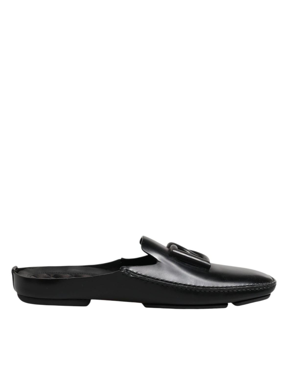 Black Logo Leather Men Slip On Sandals Shoes