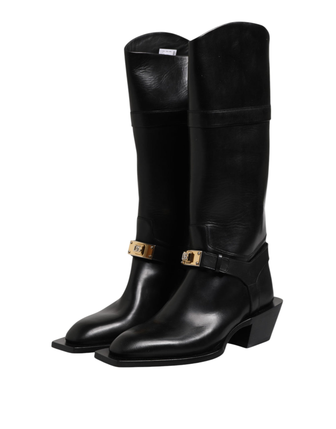 Black Leather High Boots Flats Shoes