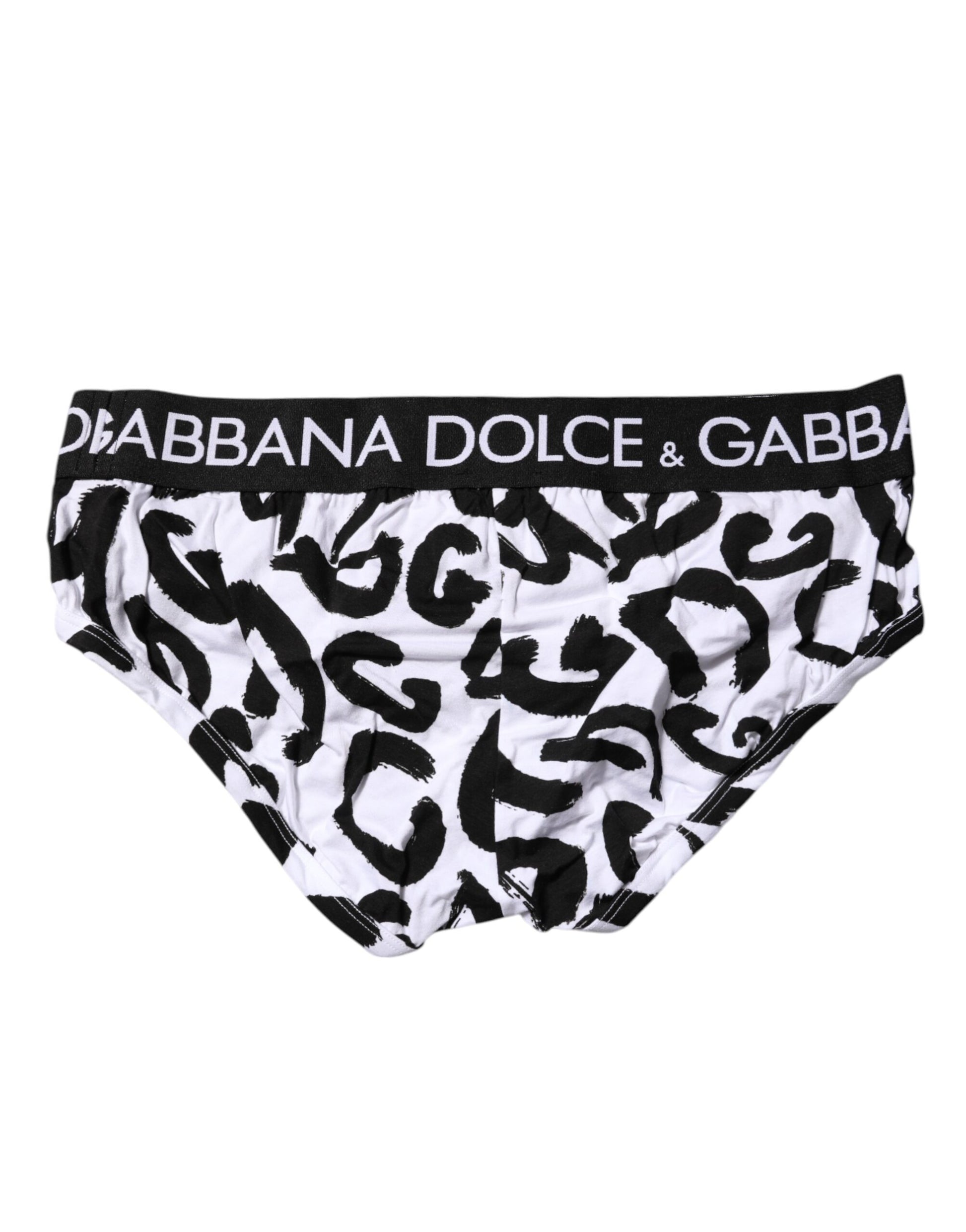 Black White Logo Print Regular Brief Underwear