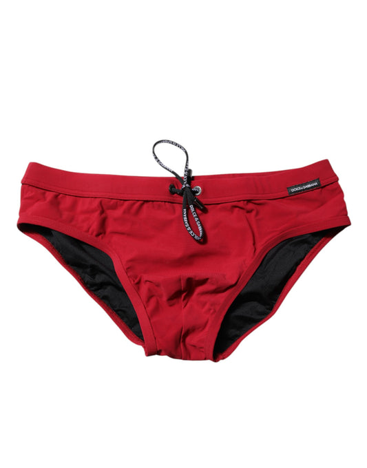 Red Drawstring Men Beachwear Brief Swimwear