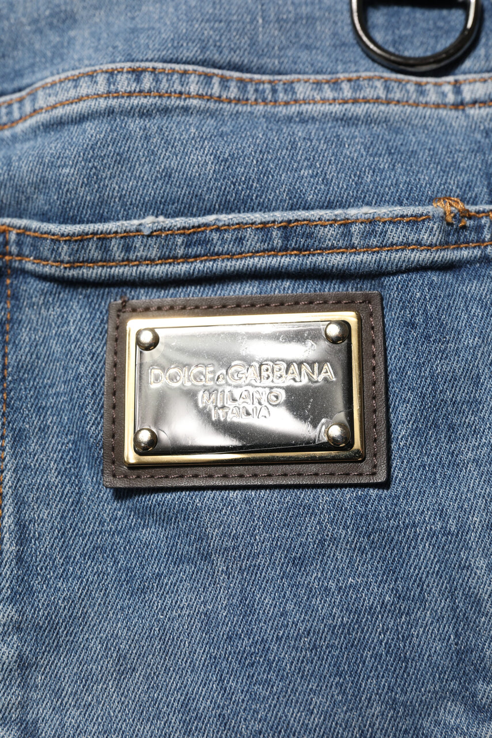 Blue Cotton Tattered Skinny Logo Denim Jeans