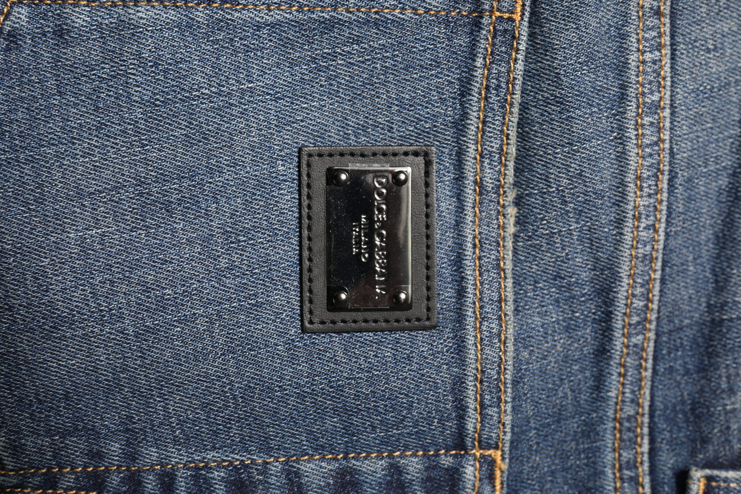 Blue Washed Skinny Logo Plaque Men Denim Jeans