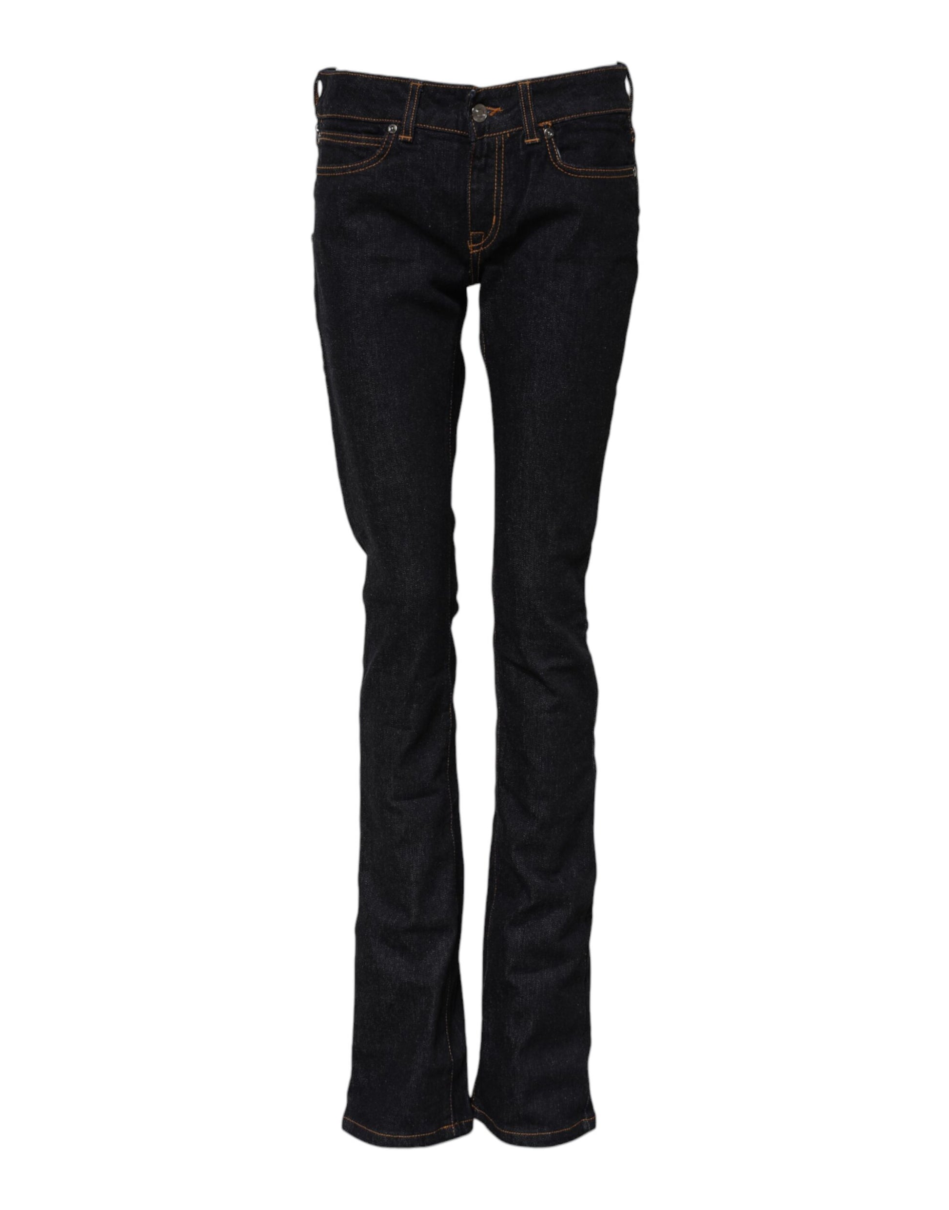Dark Blue Cotton Mid Waisted Skinny Denim Jeans