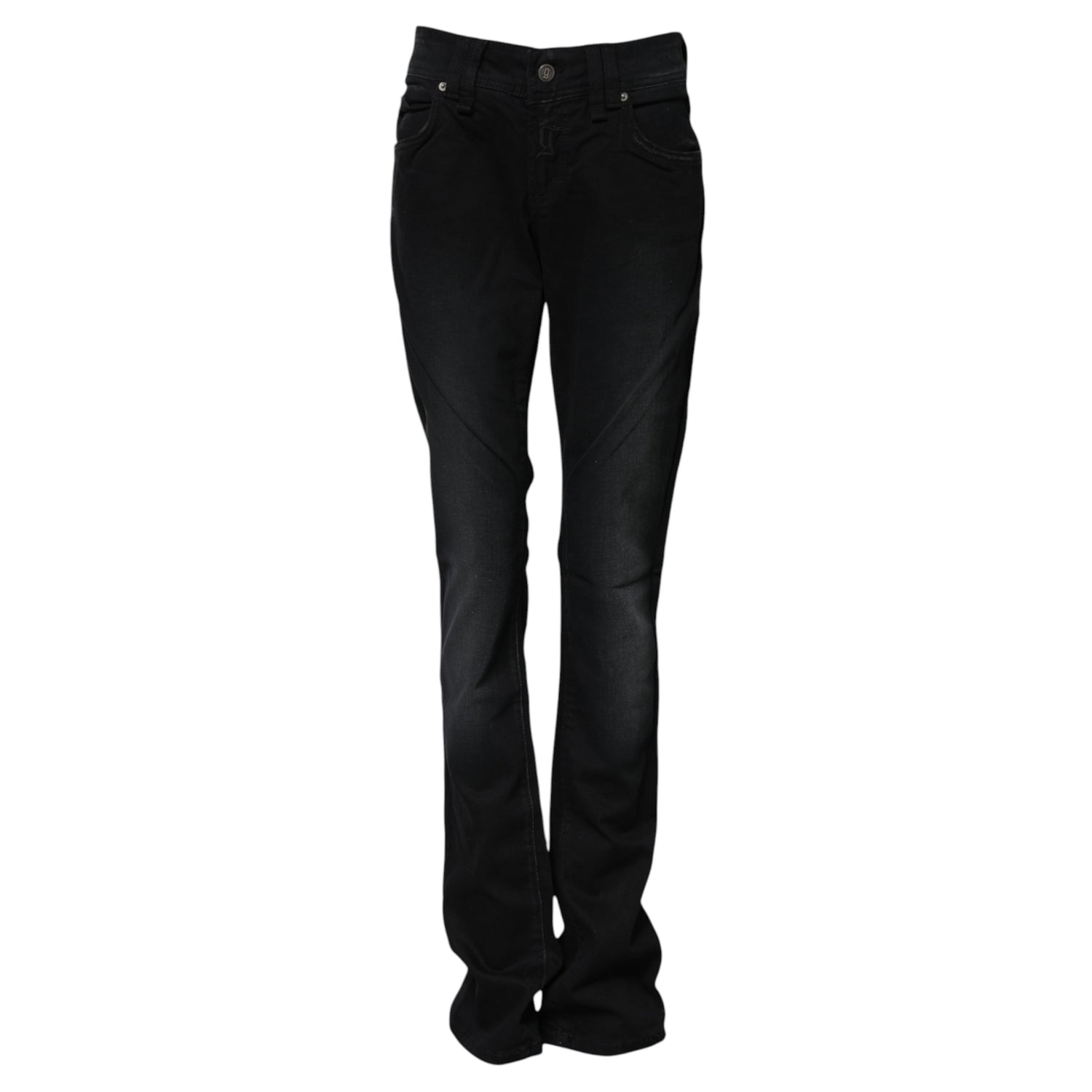 Black Cotton Mid Waist Tapered Denim Jeans