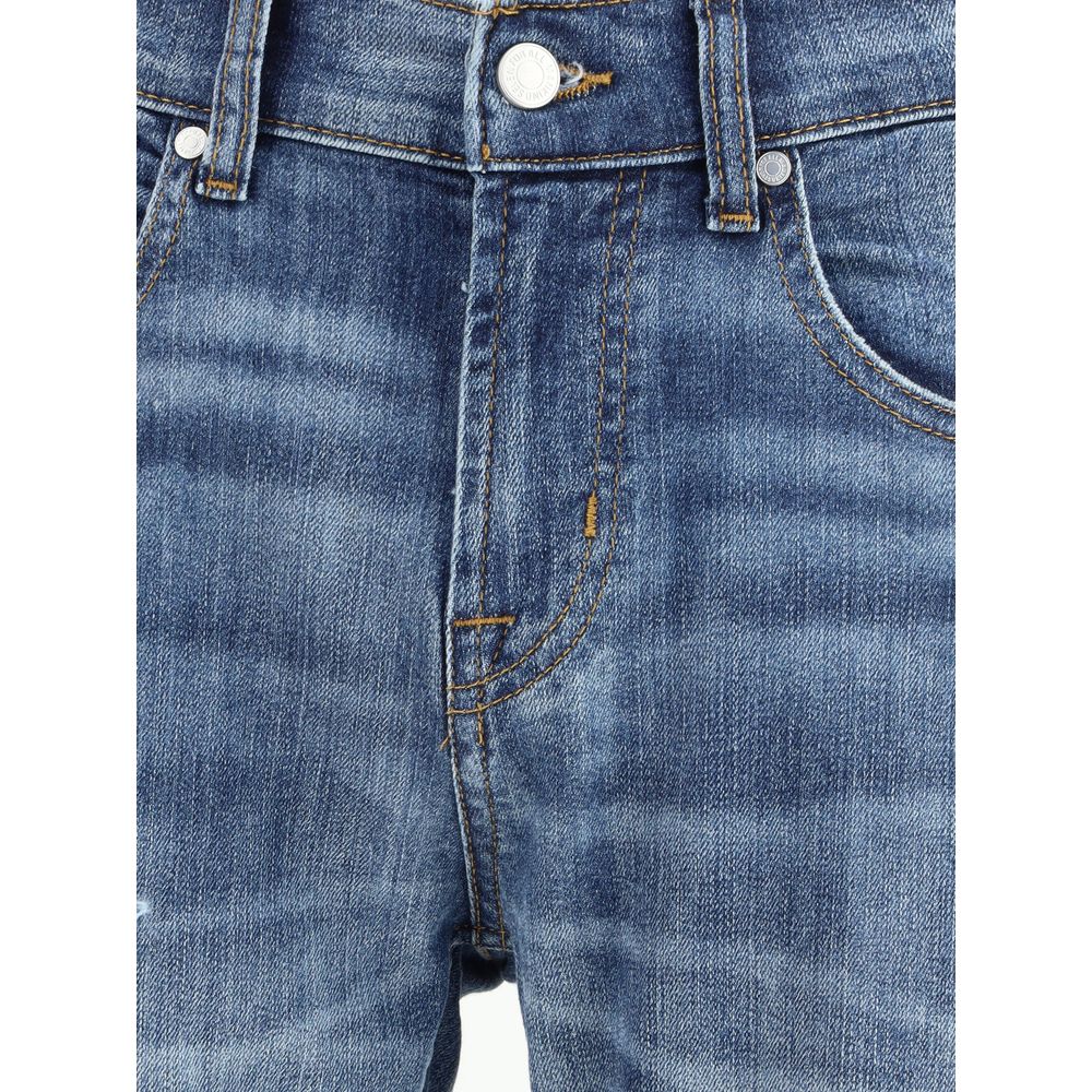 Blue Cotton Straight-Leg Jeans