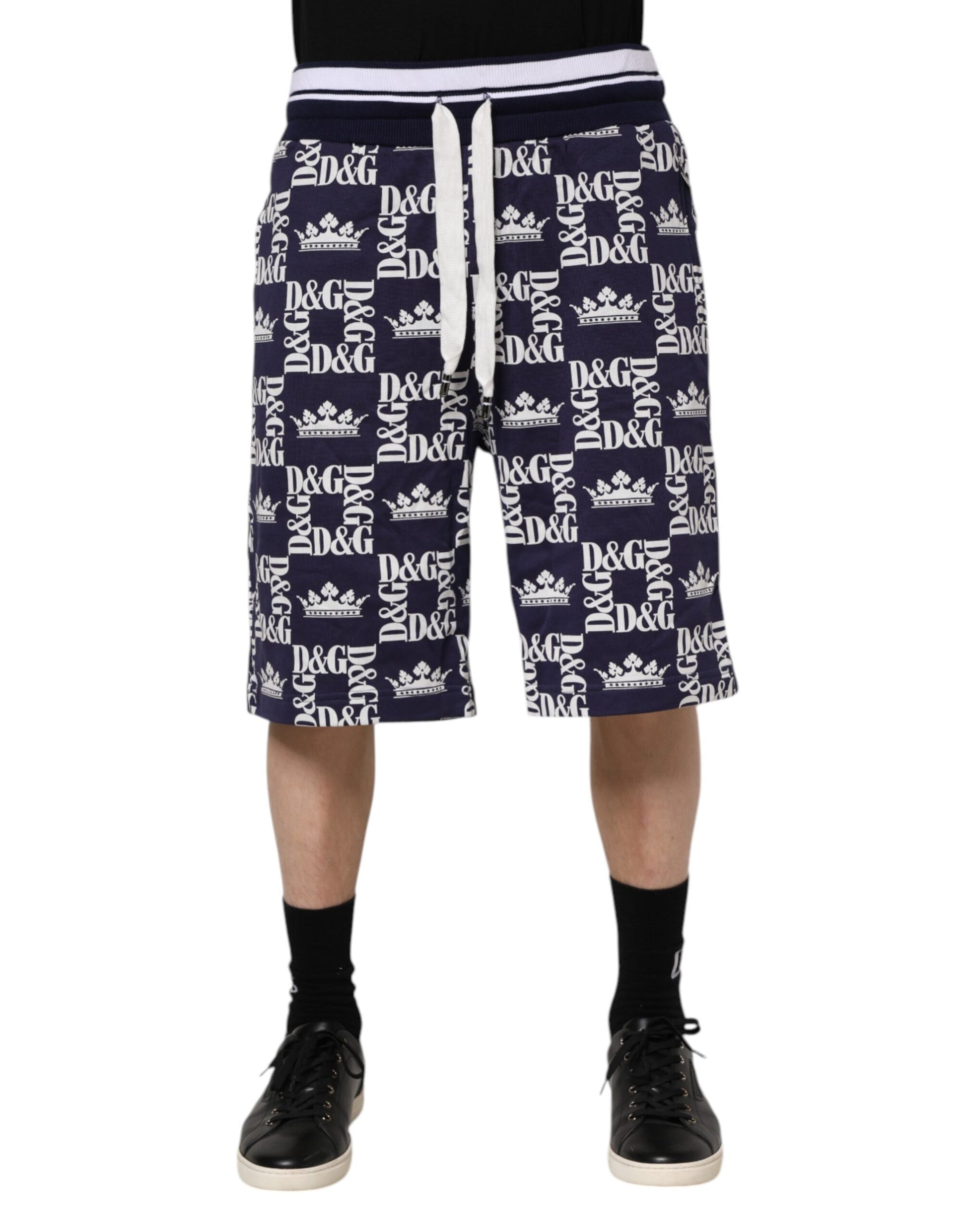 Cotton Blue Crown Logo Print Bermuda Shorts