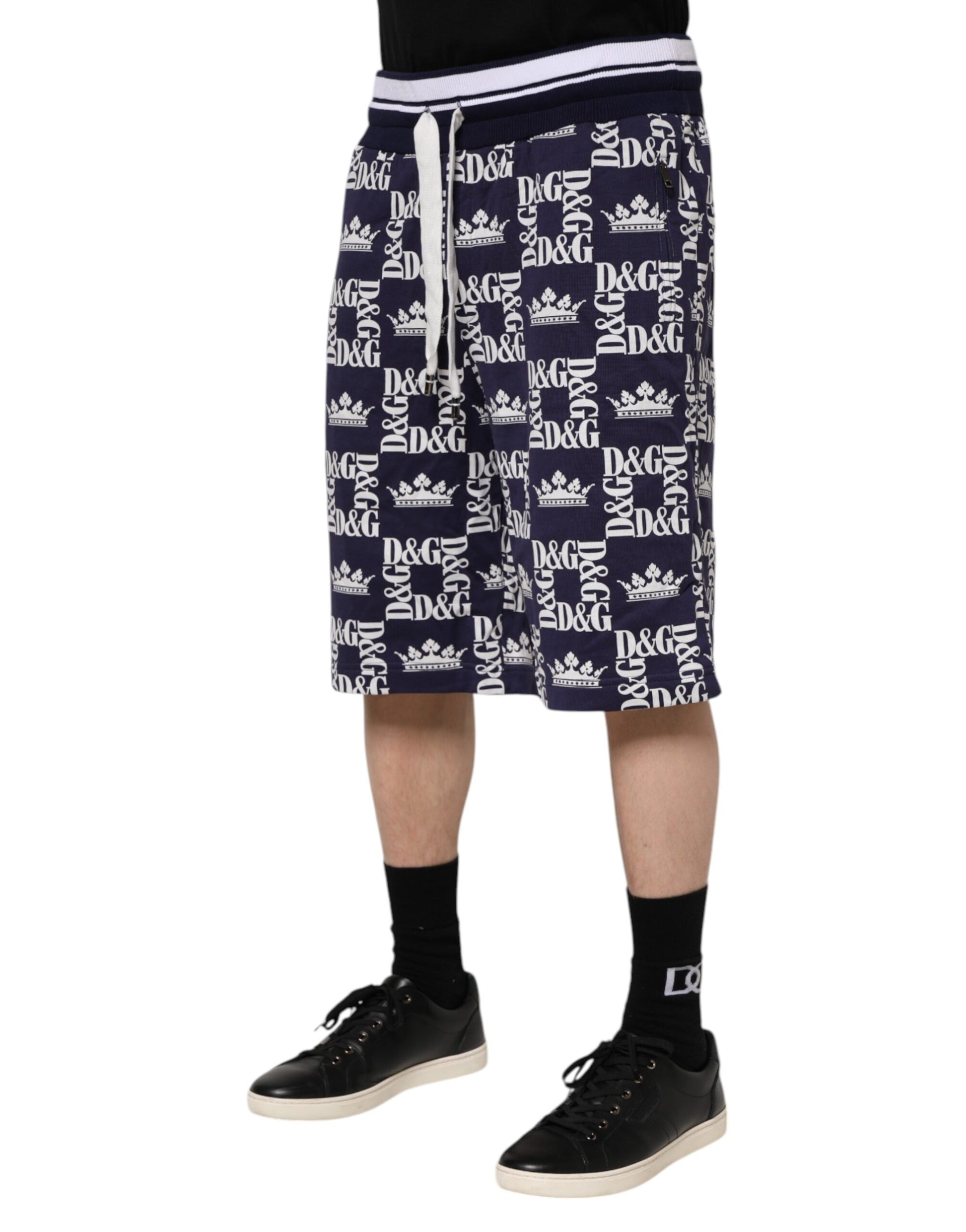 Cotton Blue Crown Logo Print Bermuda Shorts