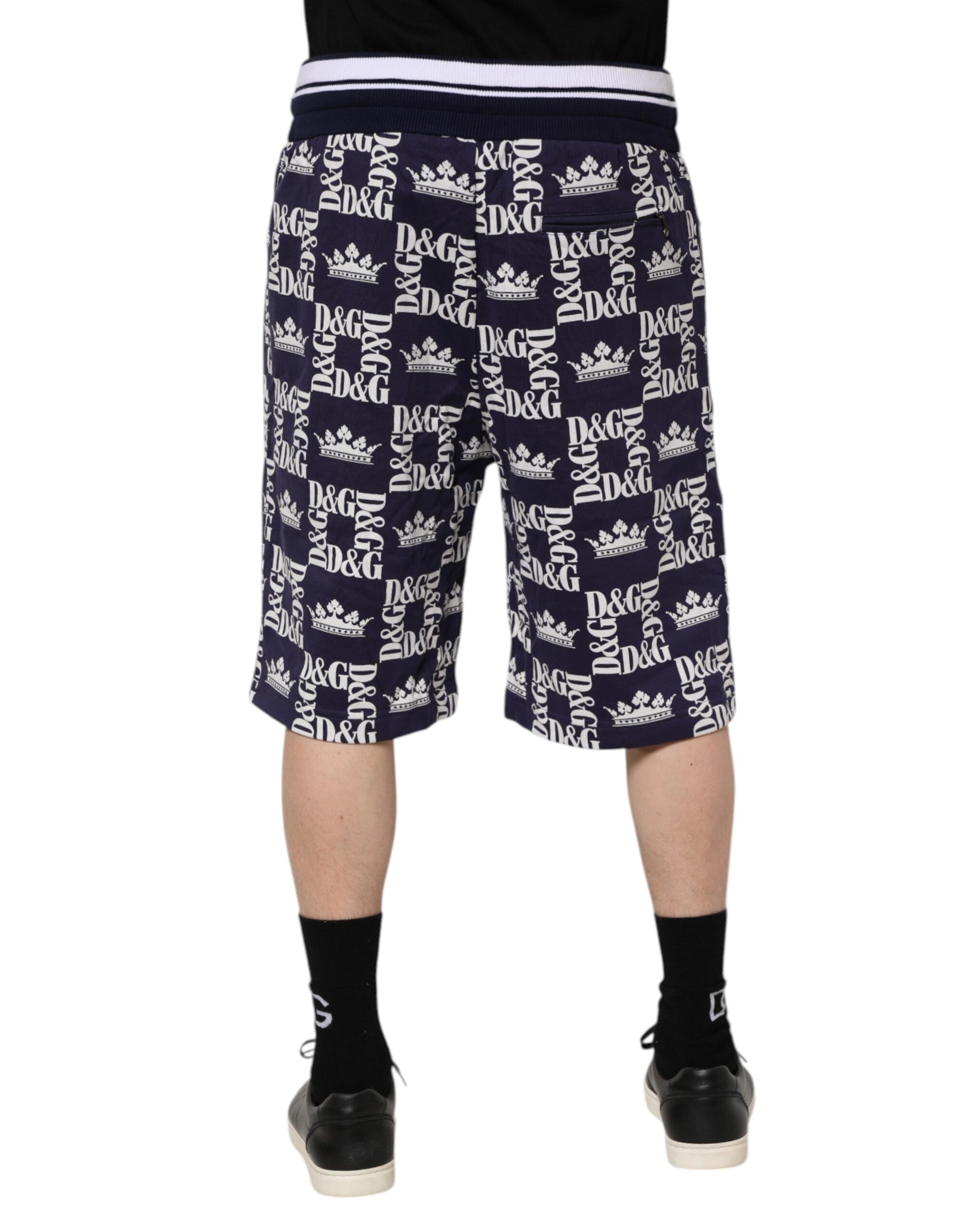 Cotton Blue Crown Logo Print Bermuda Shorts