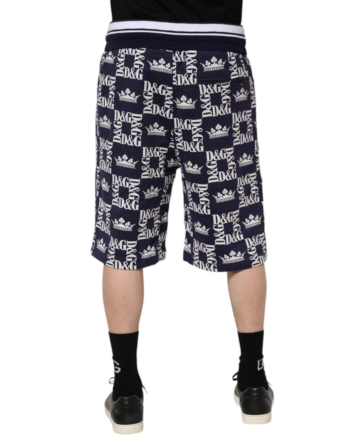 Cotton Blue Crown Logo Print Bermuda Shorts