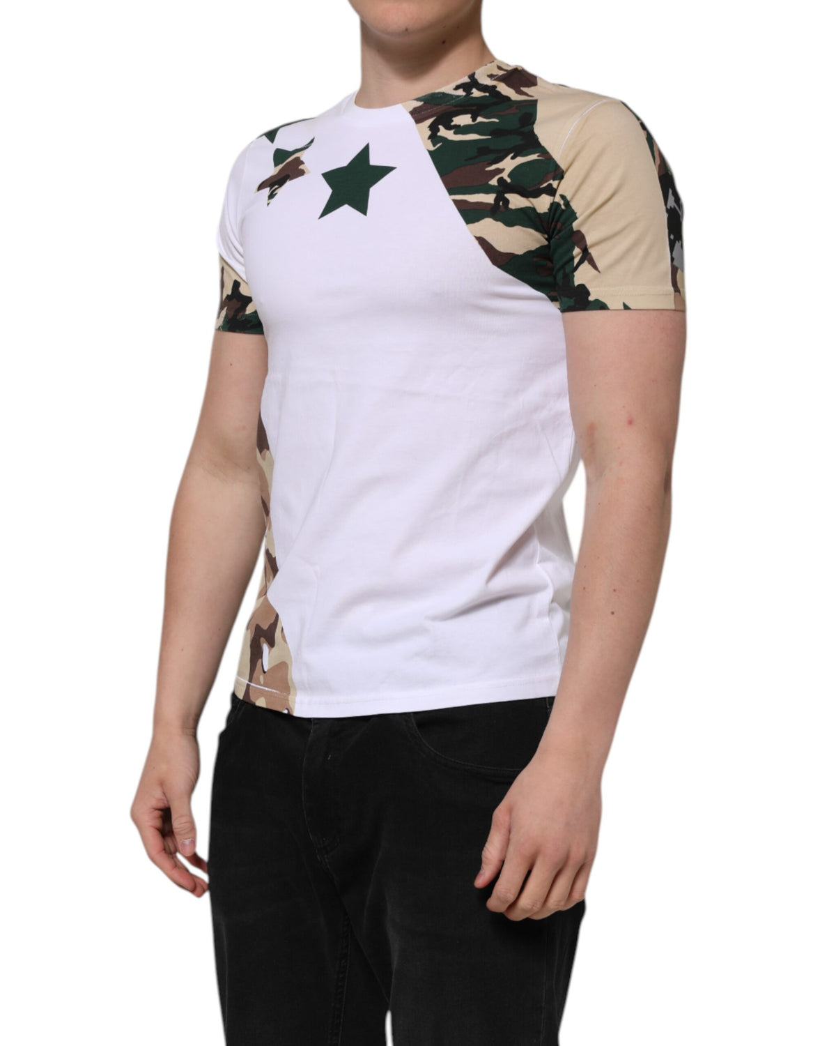 White Camouflage Cotton Men Crew Neck T-shirt