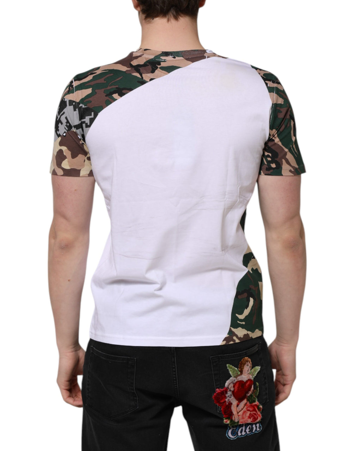 White Camouflage Cotton Men Crew Neck T-shirt