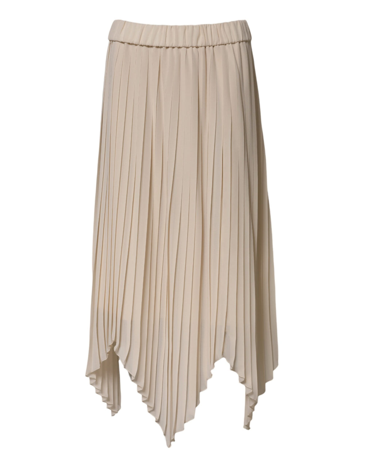 Beige Polyester Pleated A-line High Waist Midi Skirt