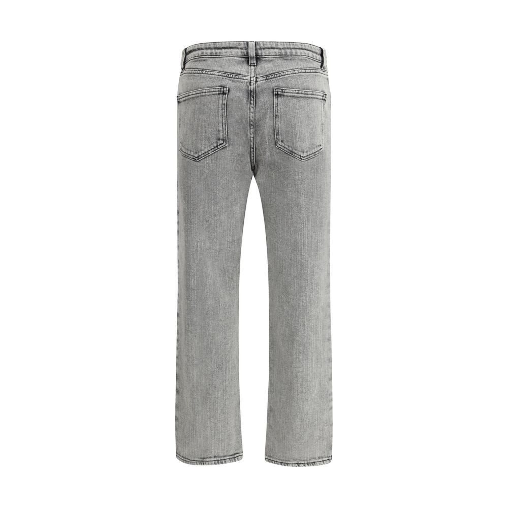 Gray Cotton Straight-Leg Jeans