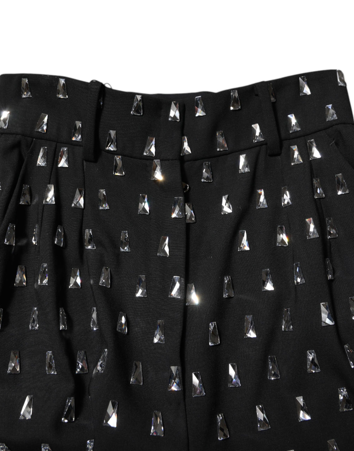 Black Crystal Embellished Wide Leg Pants