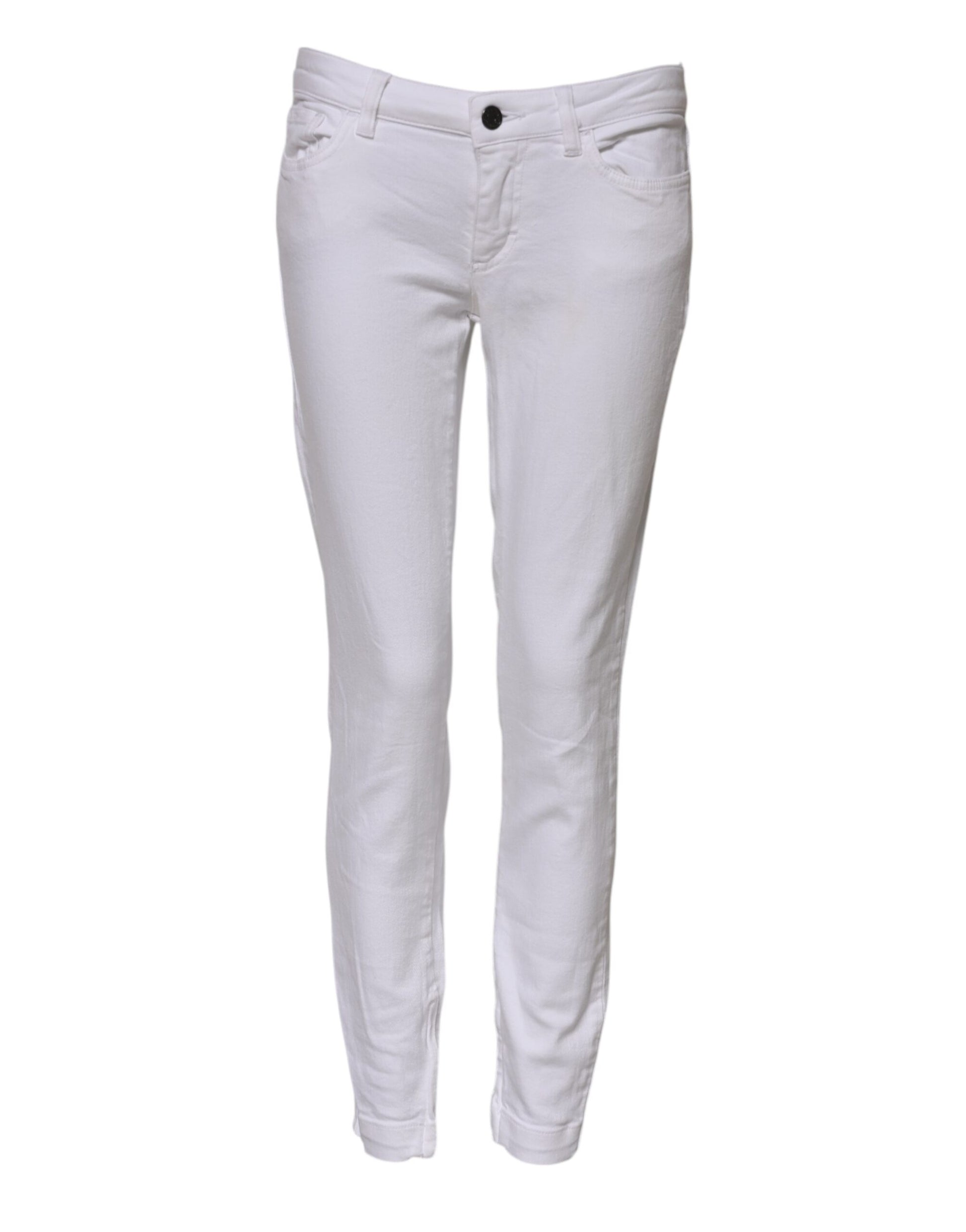 White Cotton Low Waist Skinny Denim Jeans