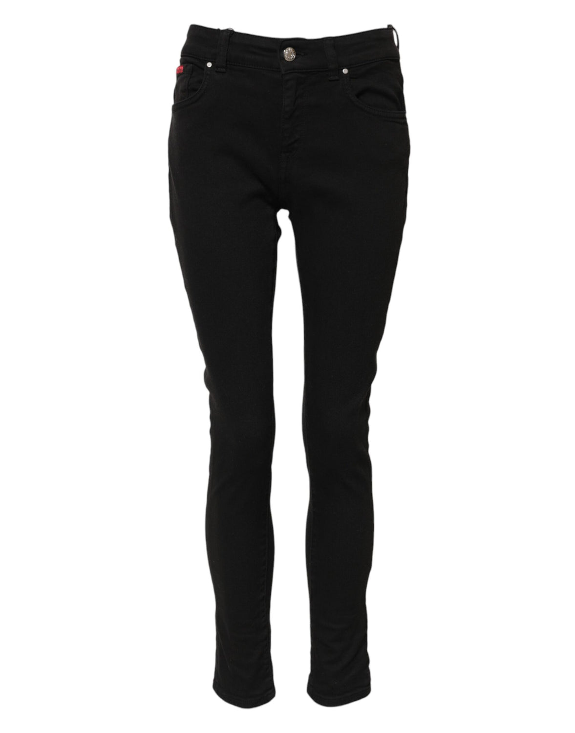 Black Cotton Logo Skinny Mid Waist Denim Jeans