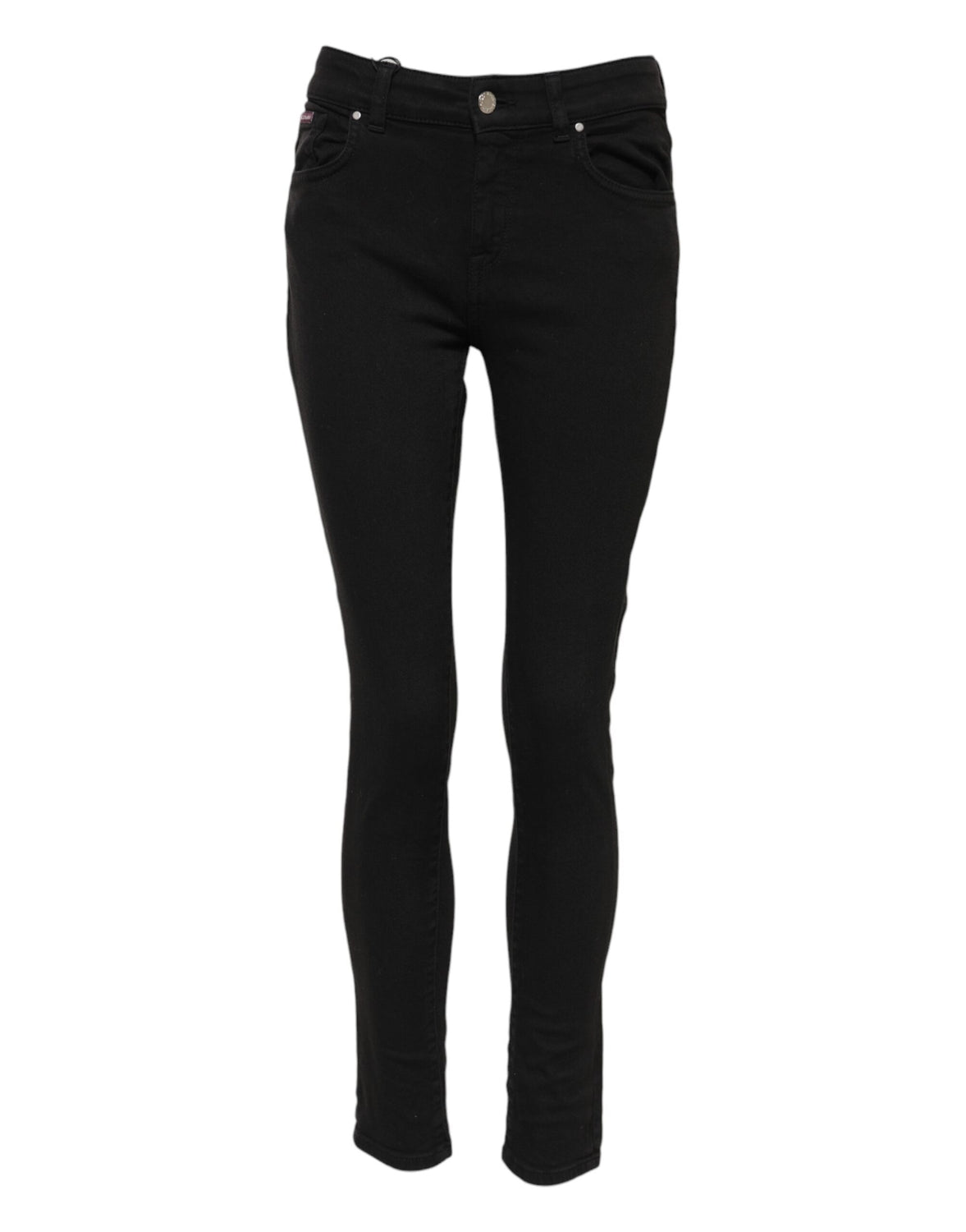 Black Cotton Logo Skinny Mid Waist Denim Jeans