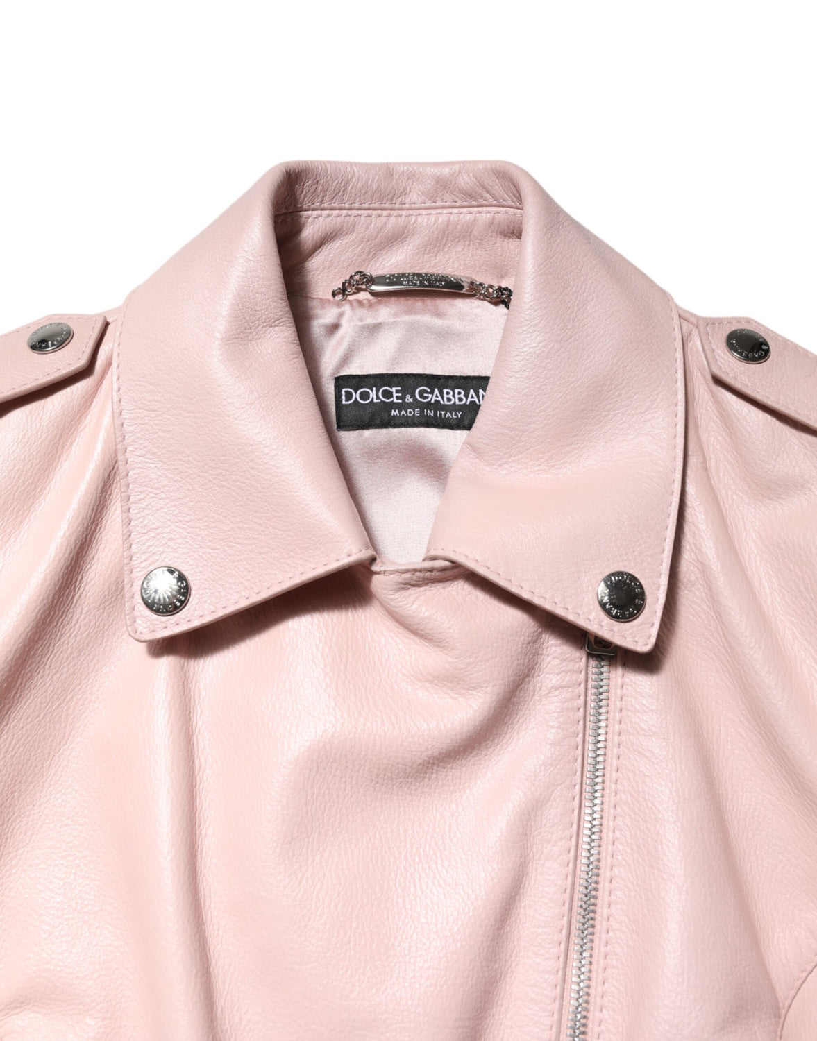 Light Pink Collar Leather Women Biker Jacket