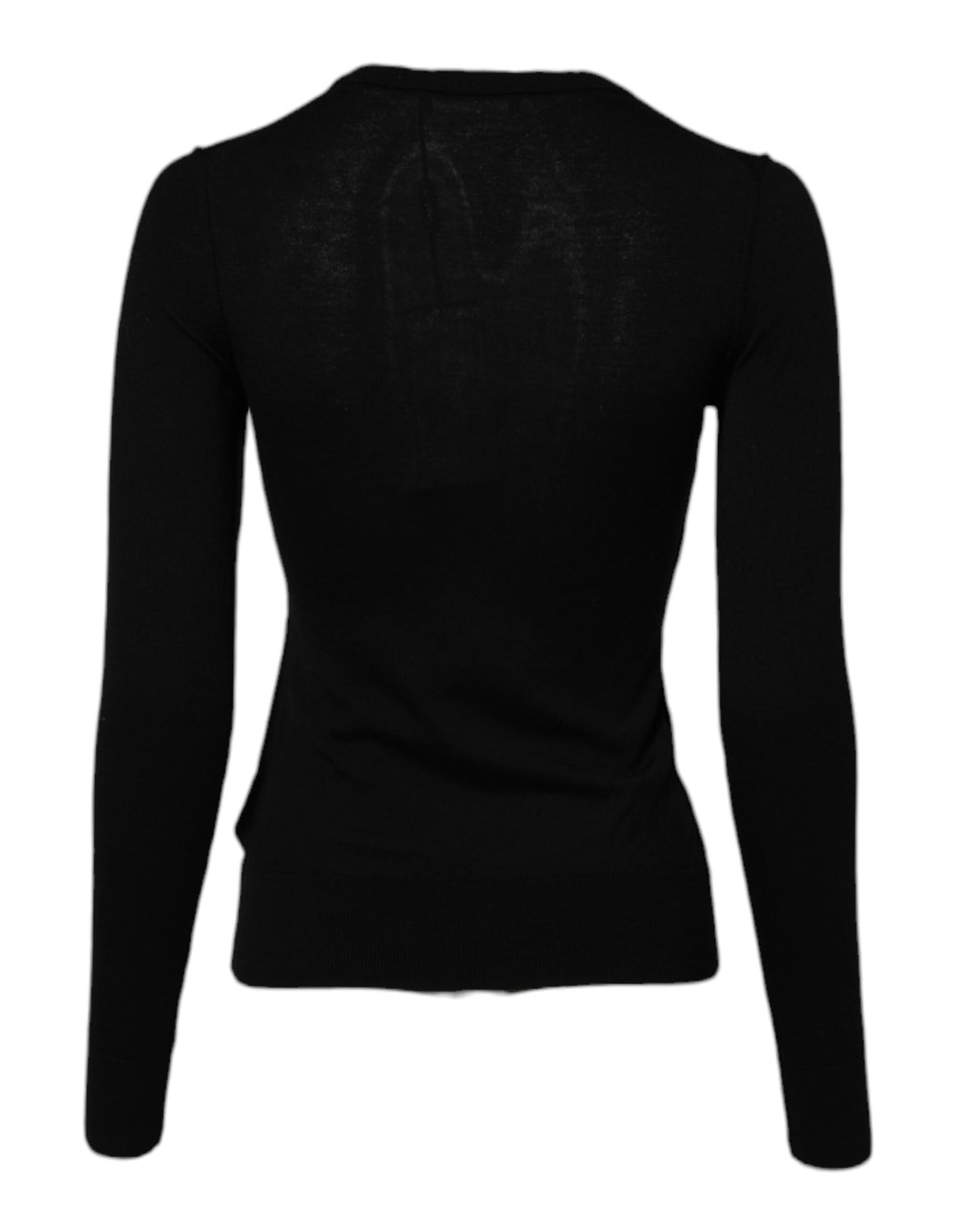 Black Wool Knit Crew Neck Cardigan Sweater