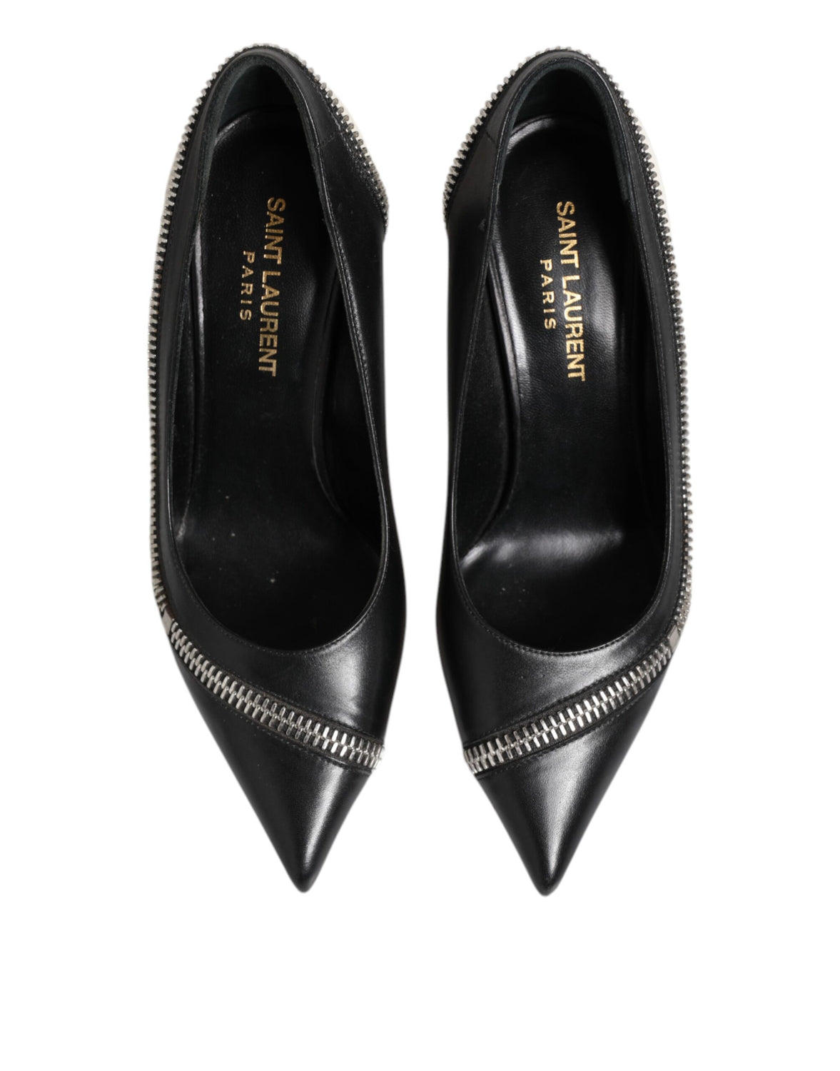White Black Leather Pointed Toe Heels Shoes