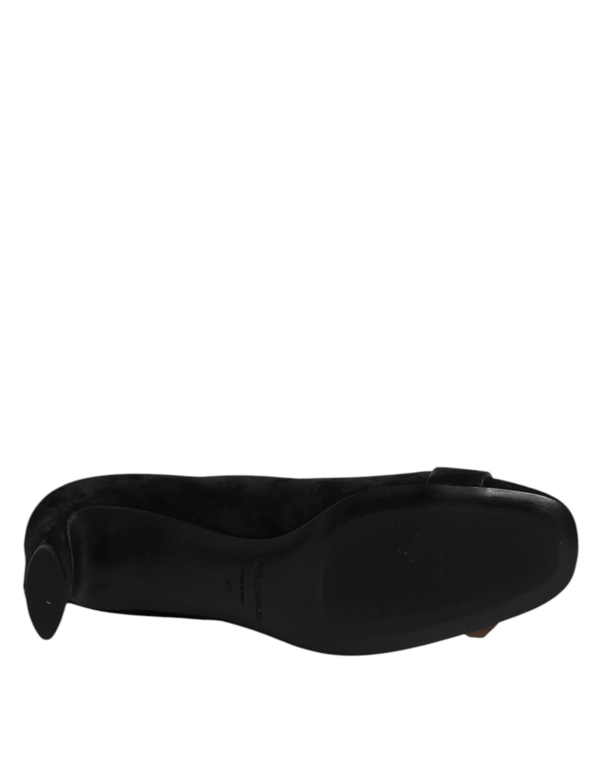 Black Suede Leather Slip On High Heels Pump Shoes