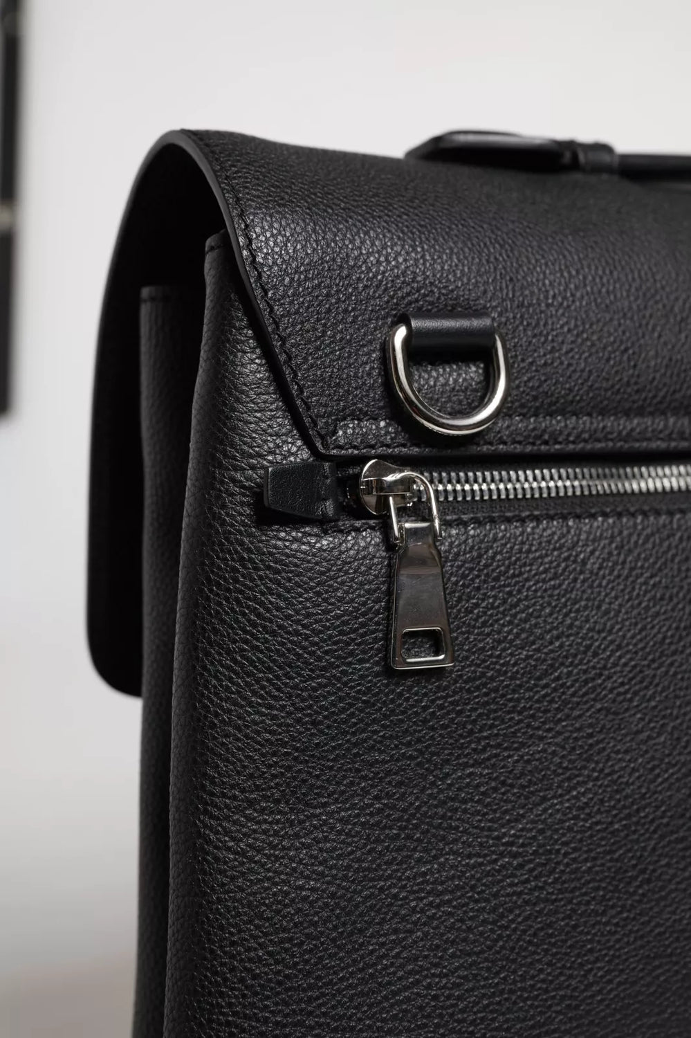 Black Leather Document Briefcase Top Handle Bag
