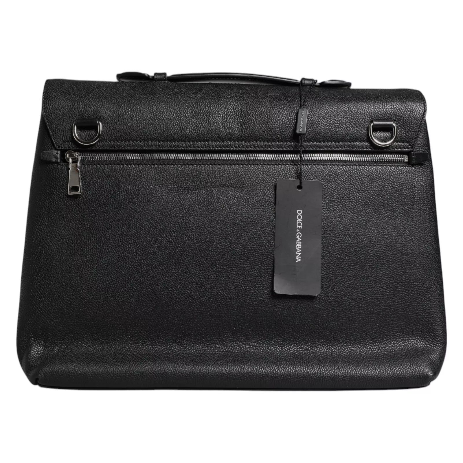 Black Leather Document Briefcase Top Handle Bag