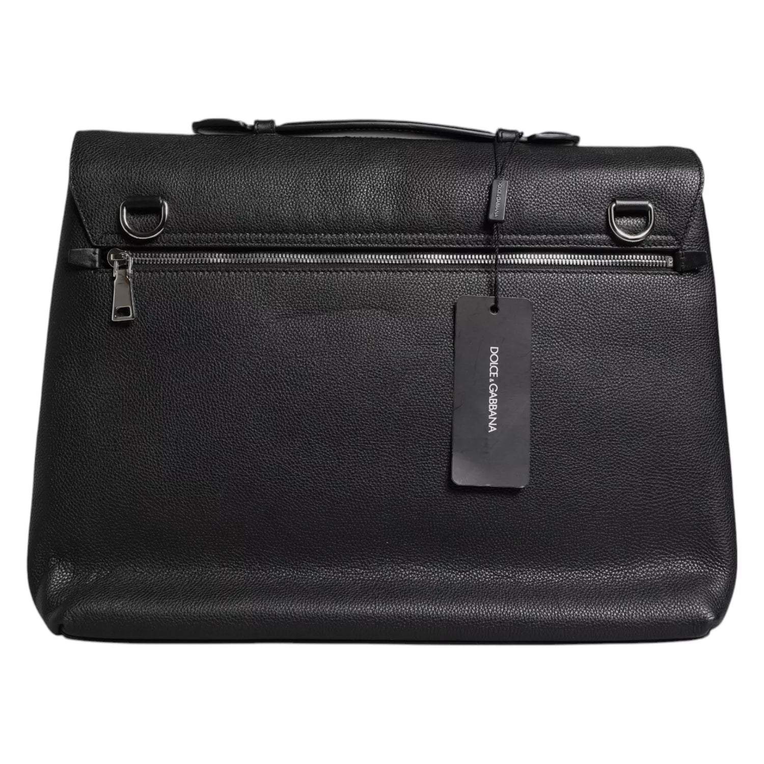Black Leather Document Briefcase Top Handle Bag