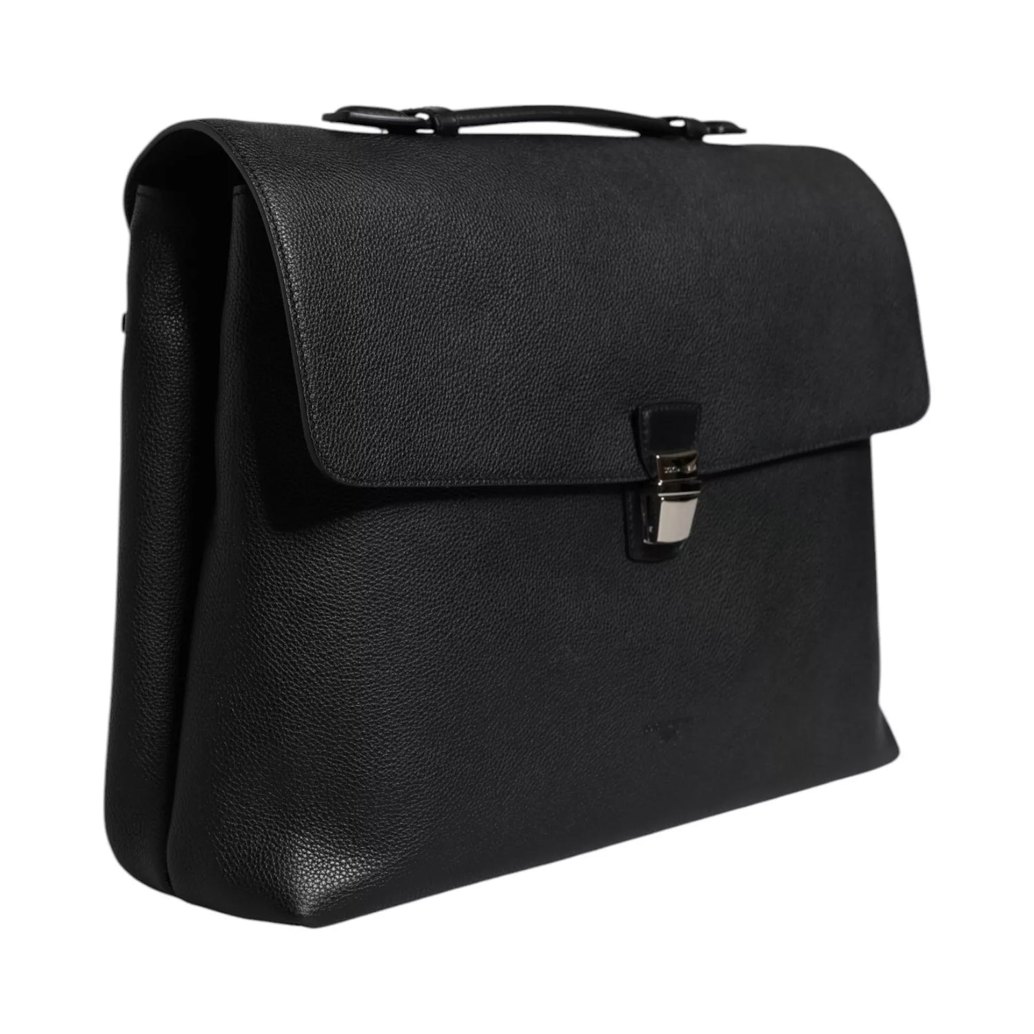 Black Leather Document Briefcase Top Handle Bag