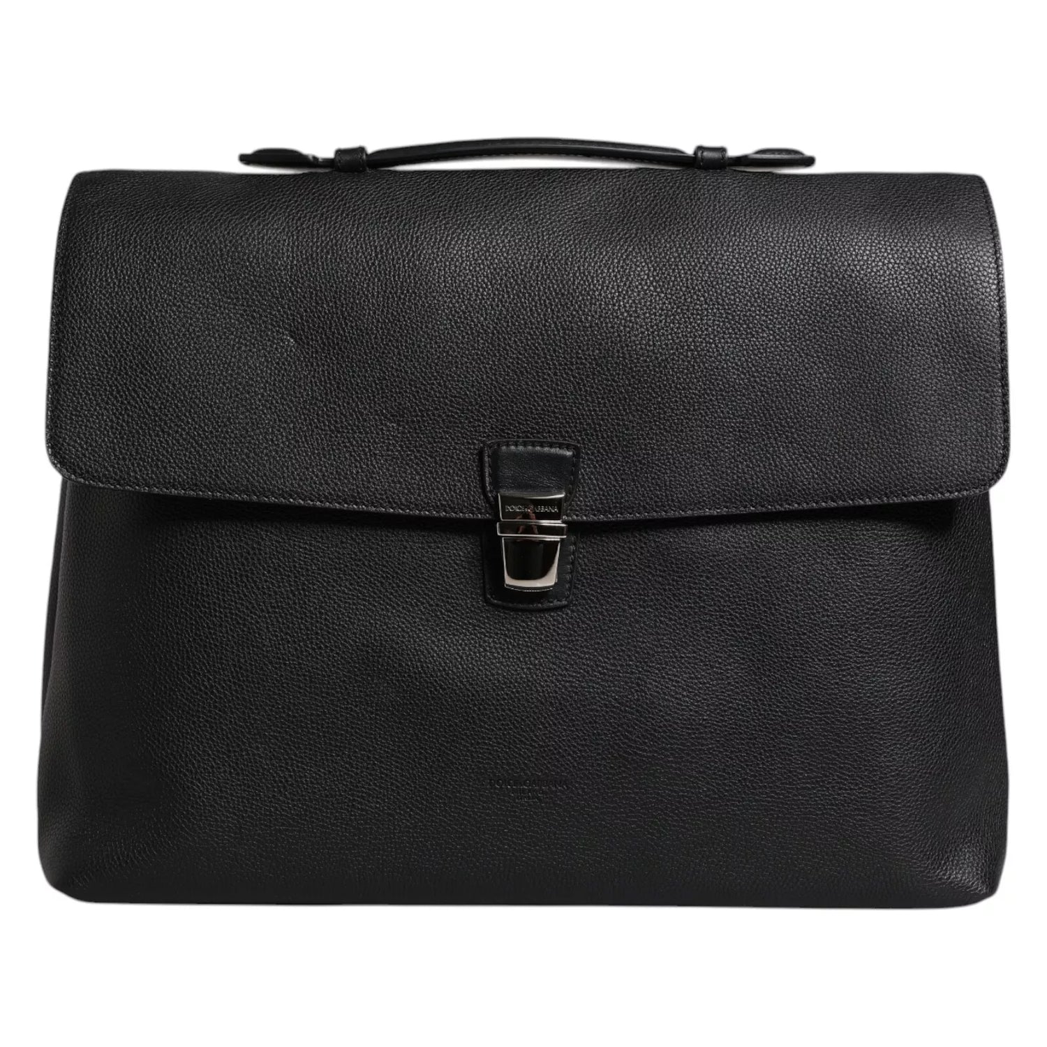 Black Leather Document Briefcase Top Handle Bag