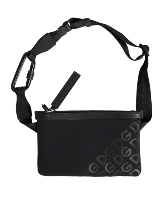 Black Logo Patch Shoulder Sling Pouch Clutch Bag