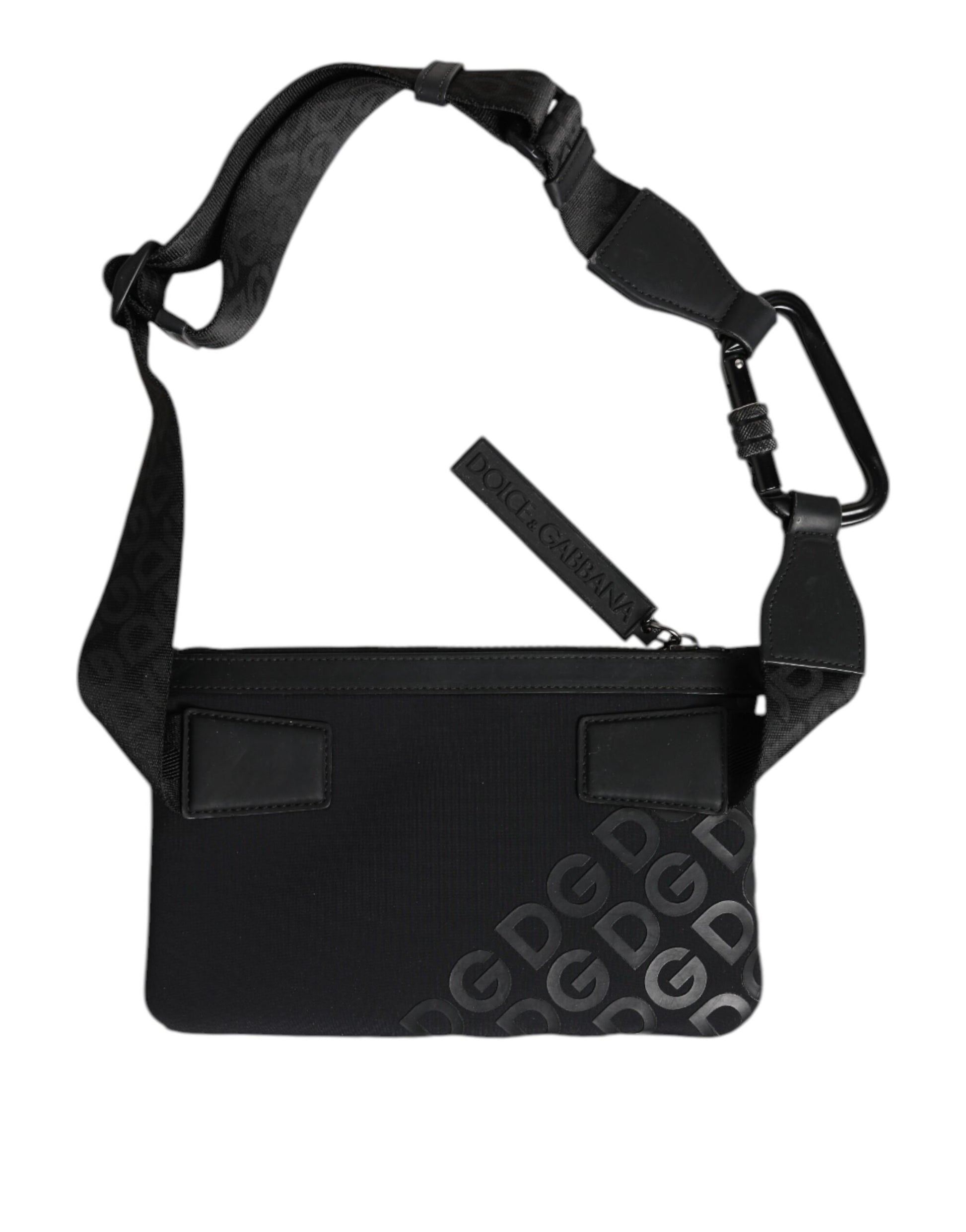 Black Logo Patch Shoulder Sling Pouch Clutch Bag