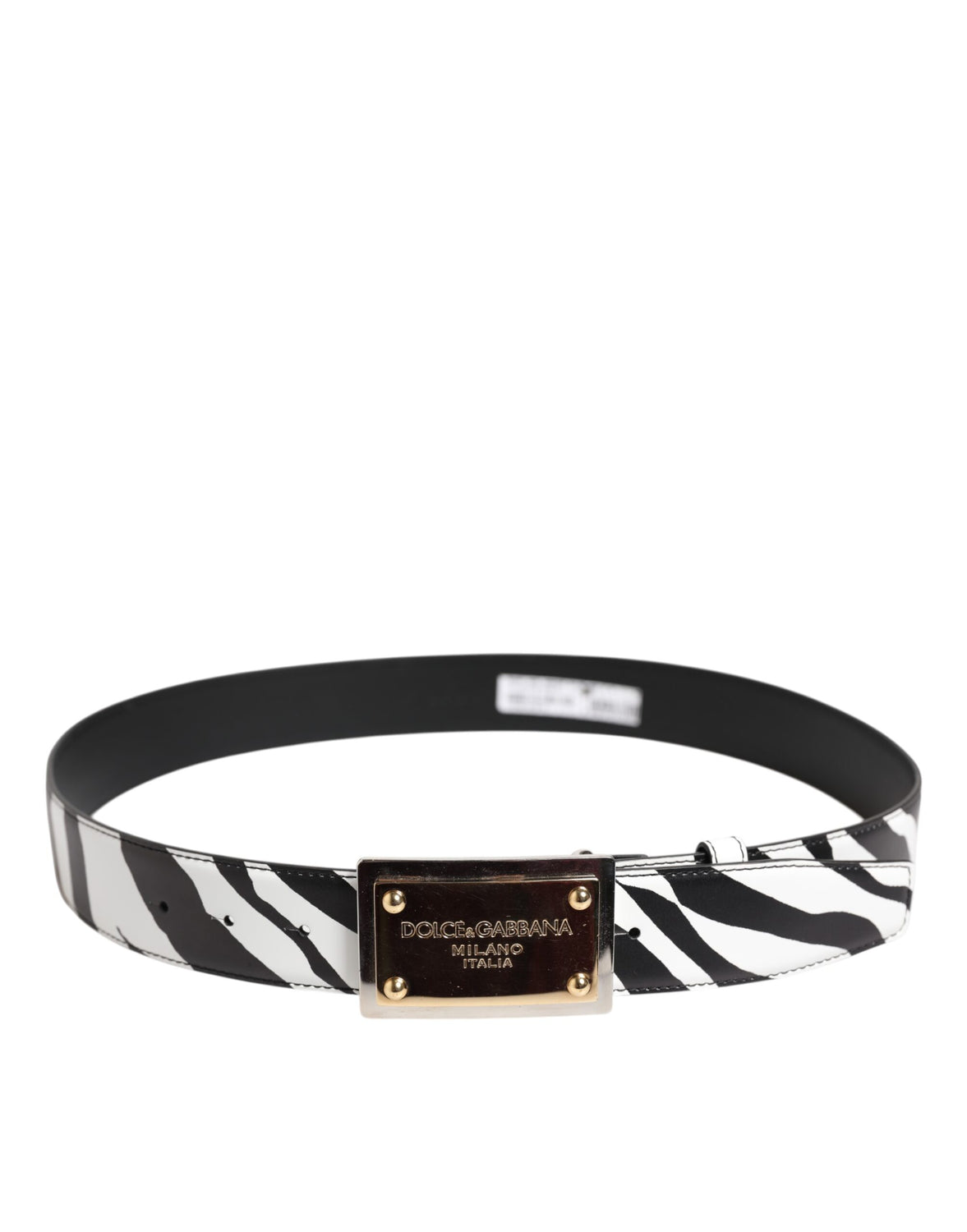 Black White Zebra Gold Metal Logo Buckle Belt