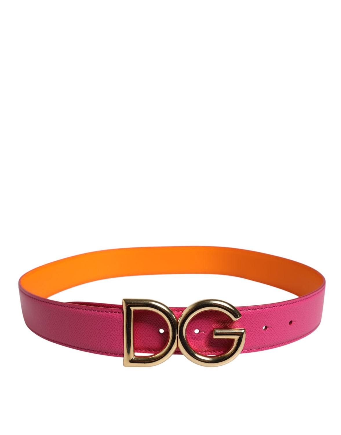 Pink Orange Calfskin Leather Reversible Belt
