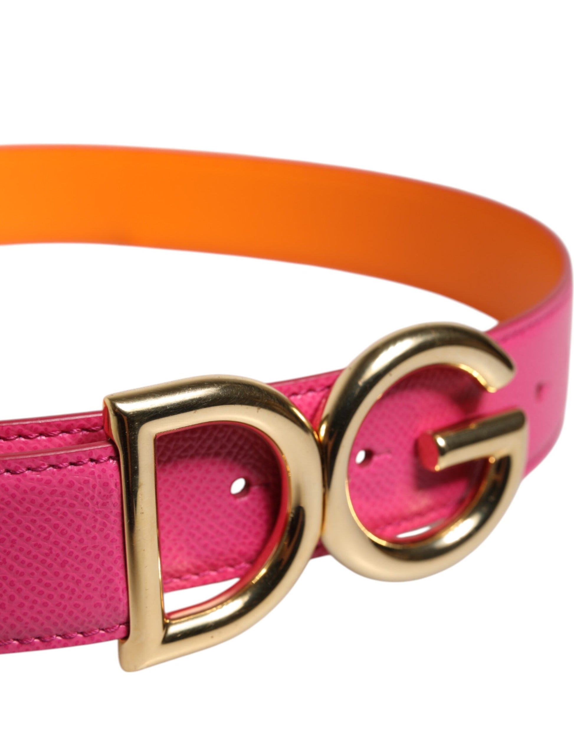 Pink Orange Calfskin Leather Reversible Belt