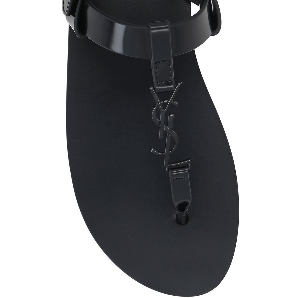 Black Calfskin Flat Sandals