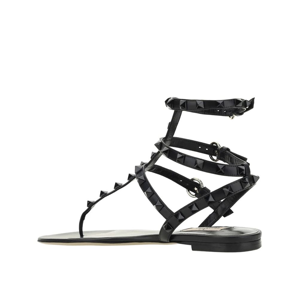 Black Calfskin Flat Sandals