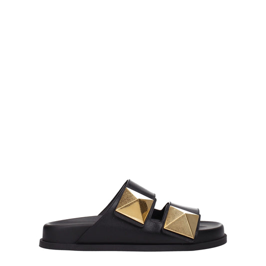 Black Leather Slippers