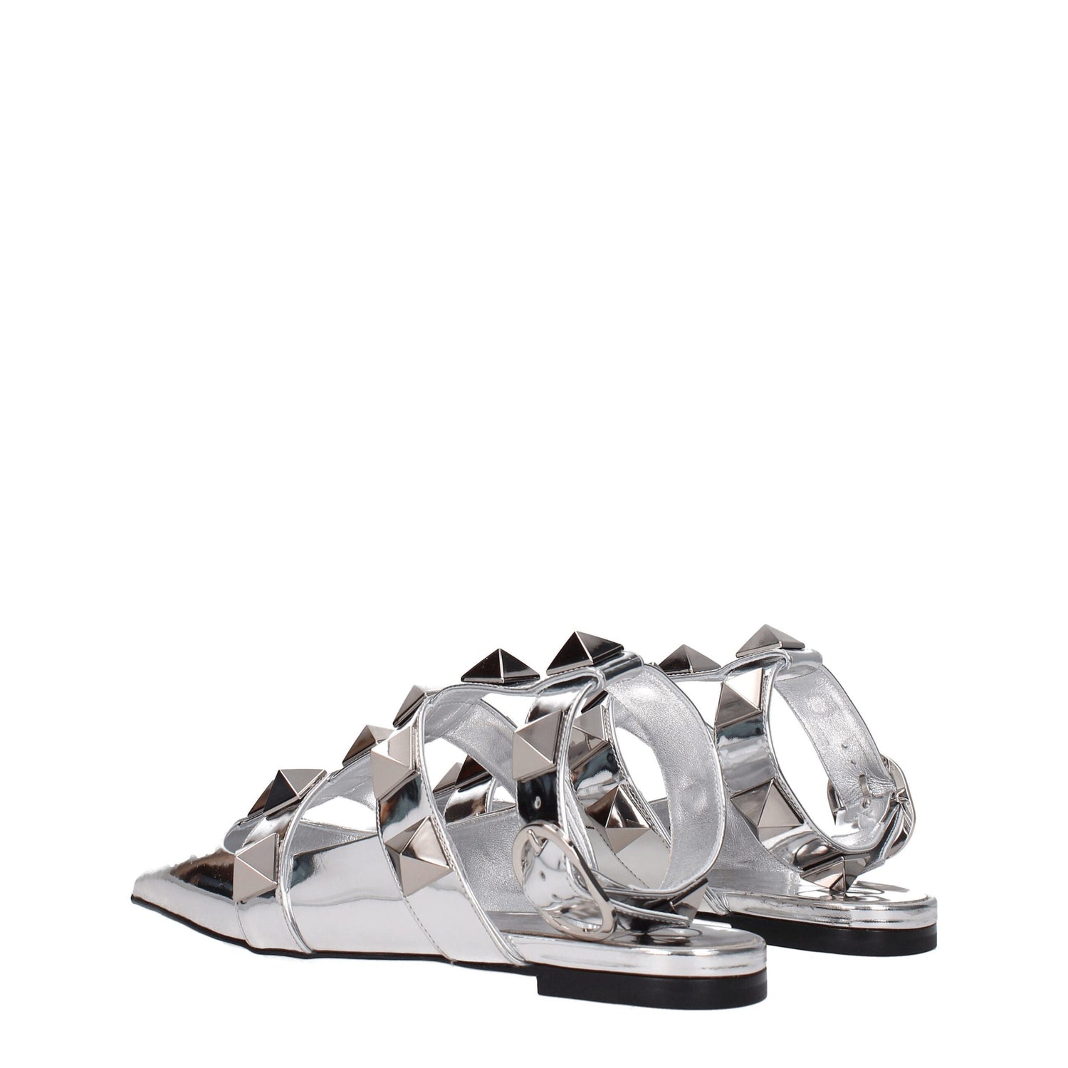 Gray Leather Flat Sandals
