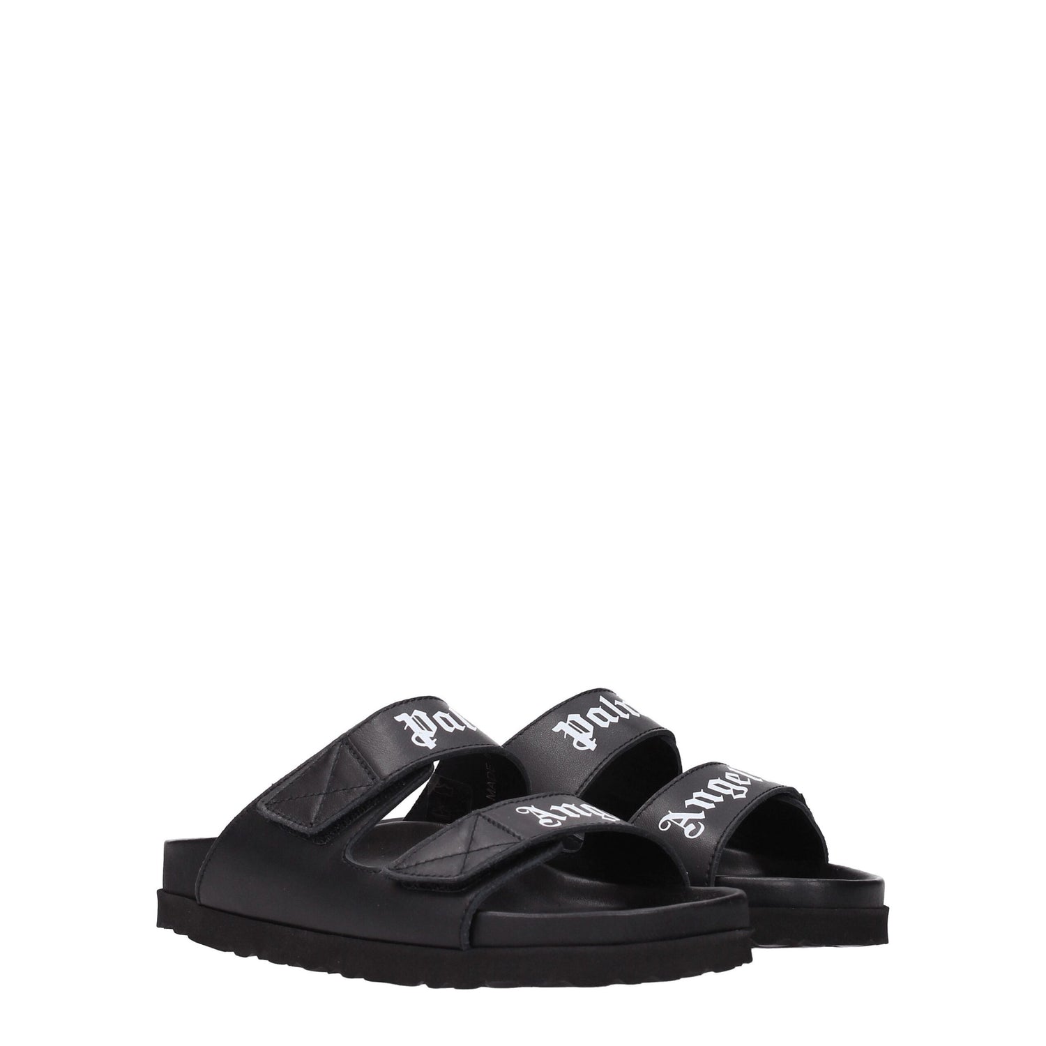 Black Leather Slippers Sandals
