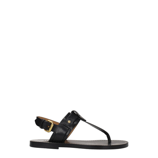 Black Leather Flip-Flop Sandals