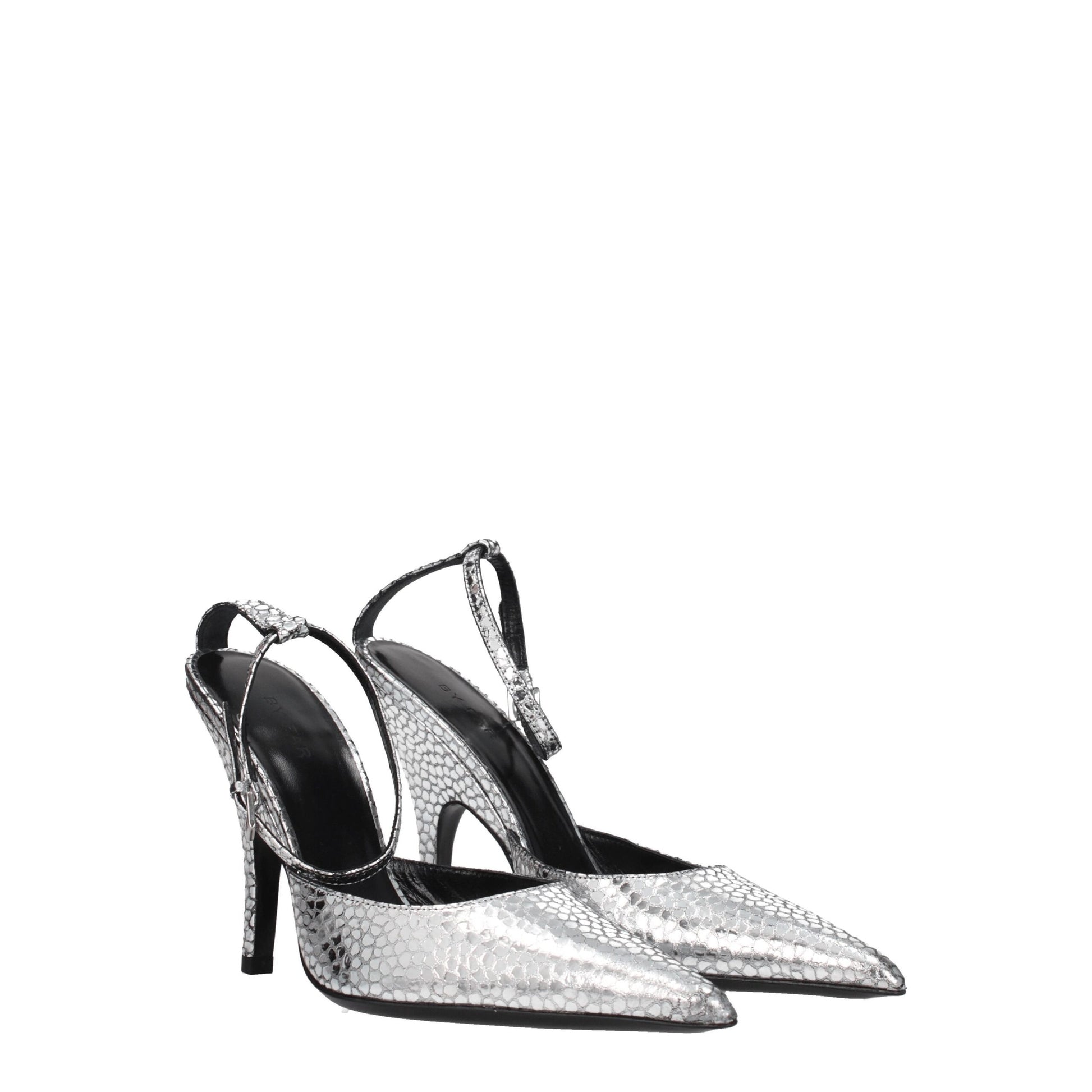Gray Leather High Heel Pumps