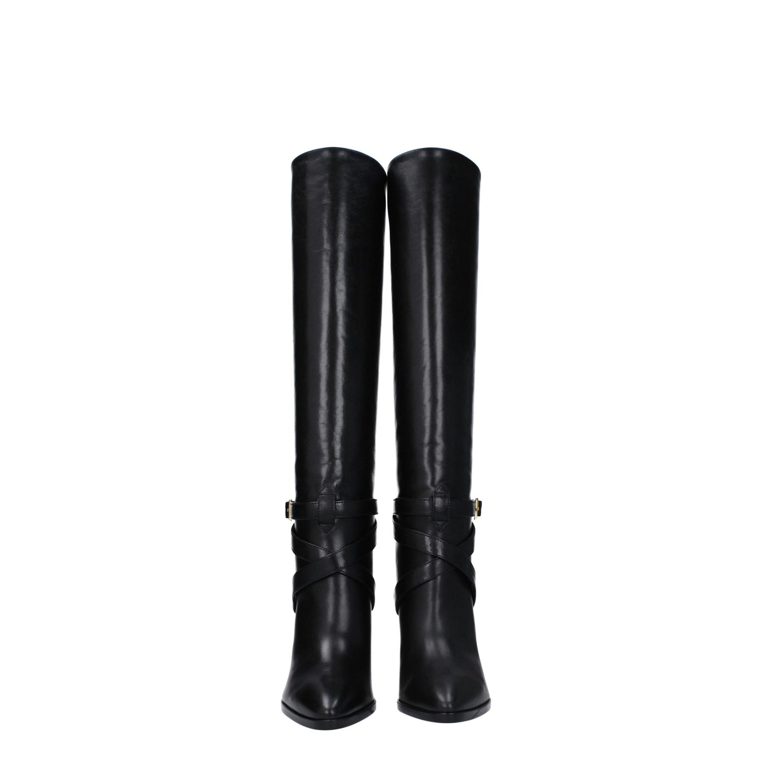 Black Leather High Heel Boots