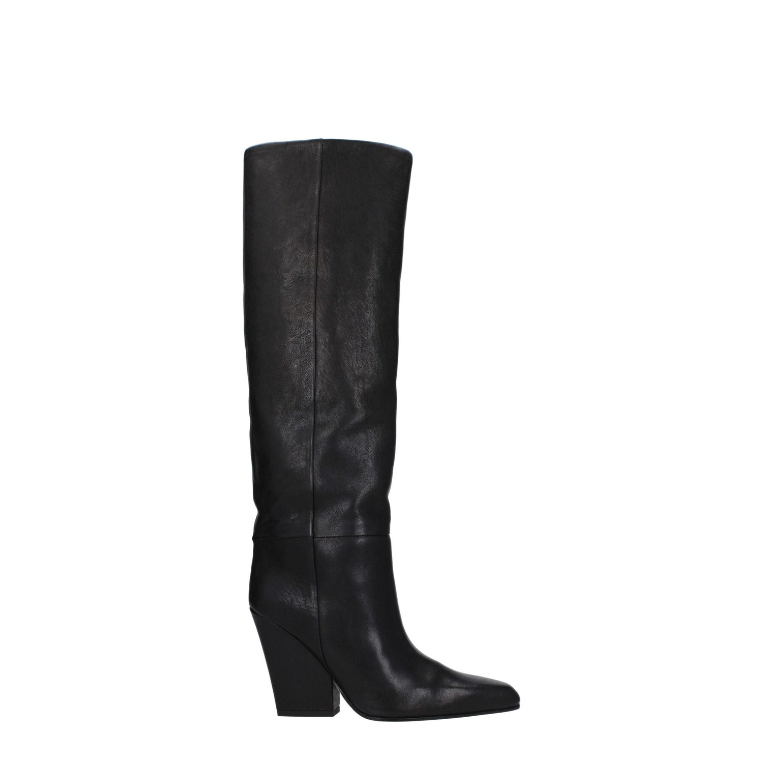 Black Leather High Heel Boots