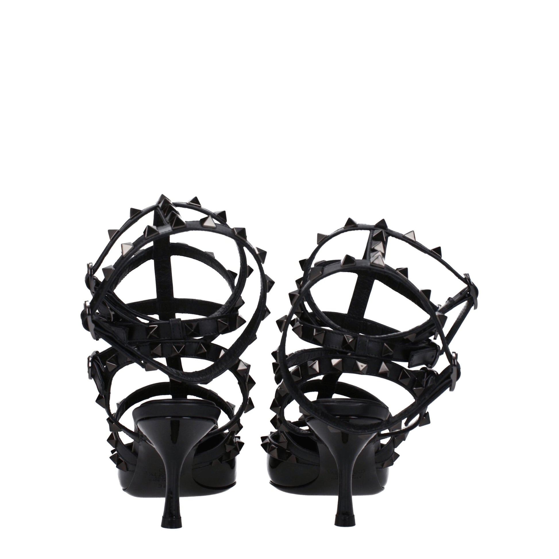 Black Leather Stiletto Heels Sandals