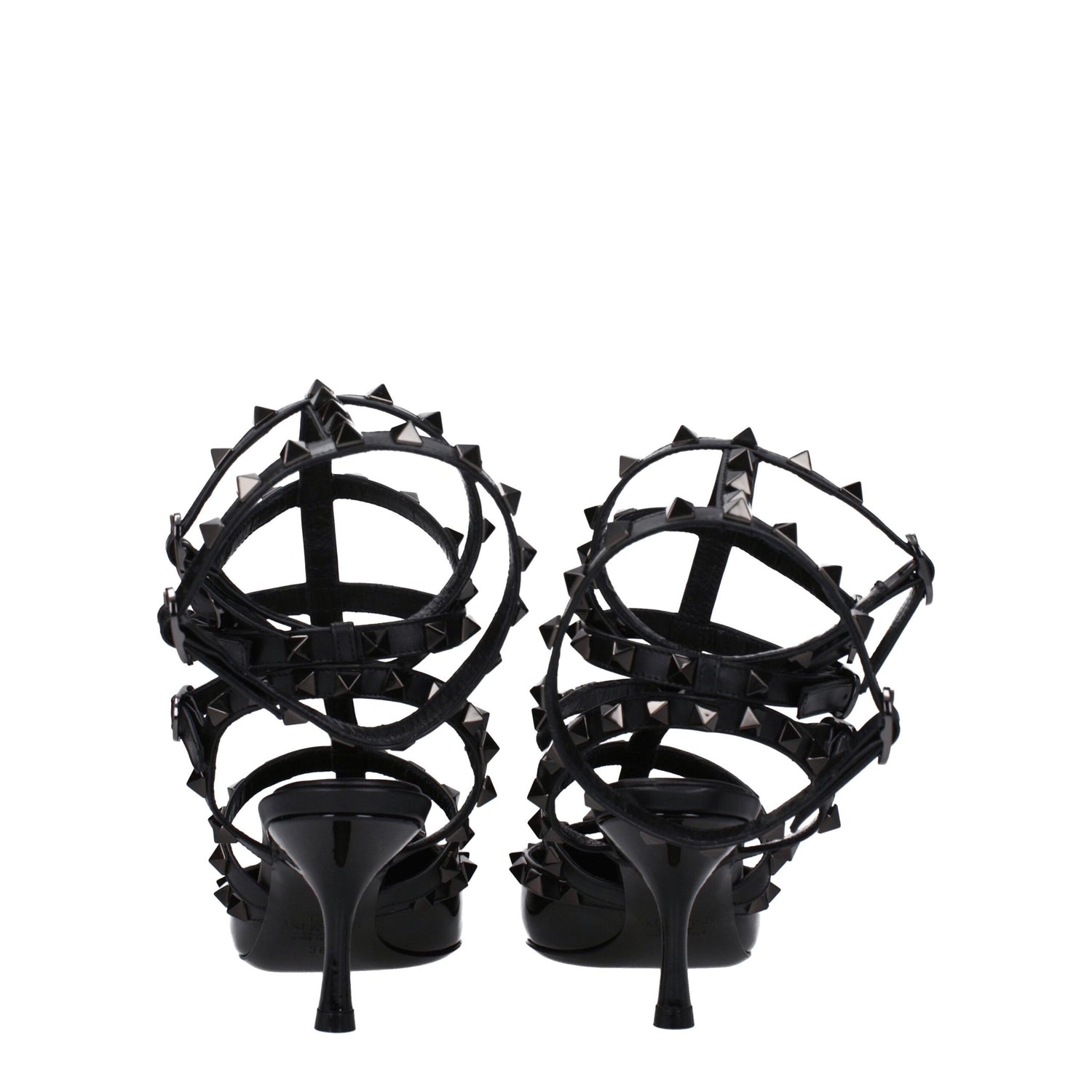 Black Leather Stiletto Heels Sandals