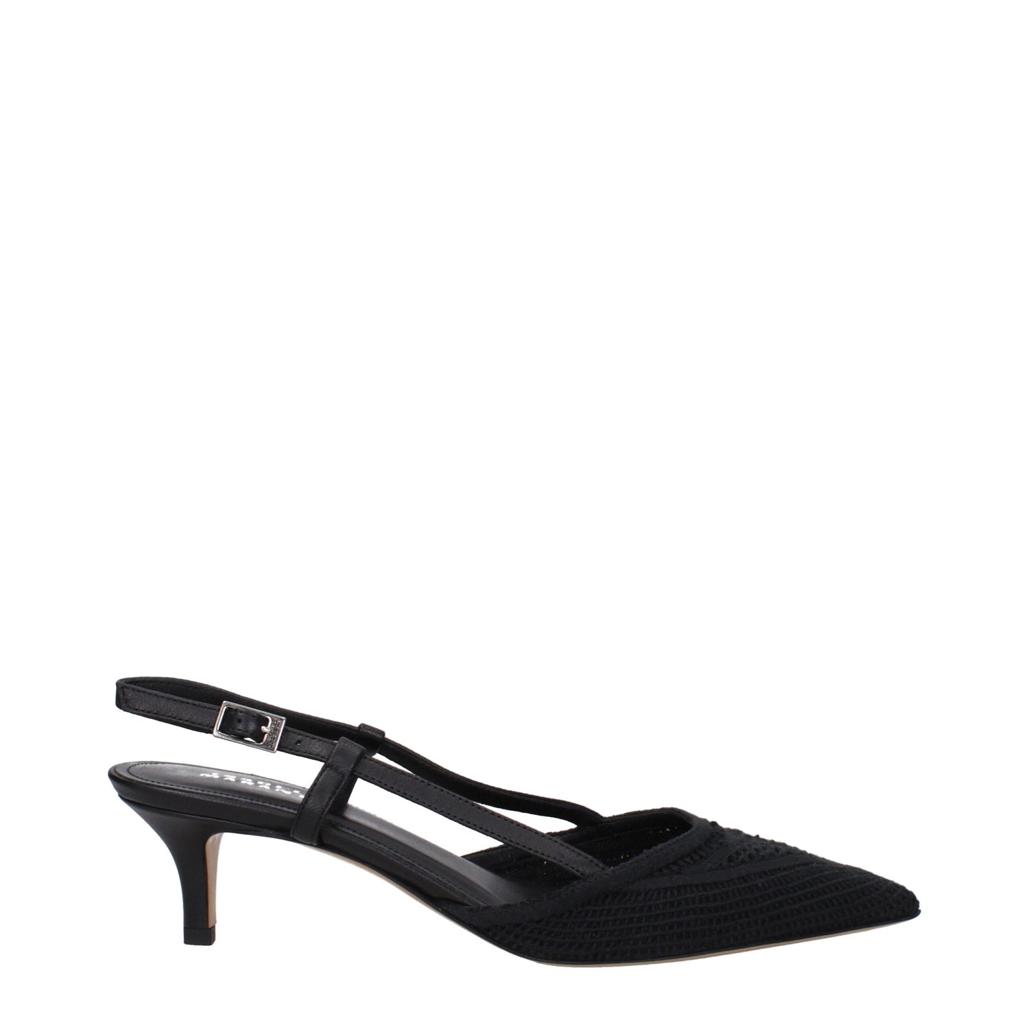 Black Fabric Mid Heel Pumps