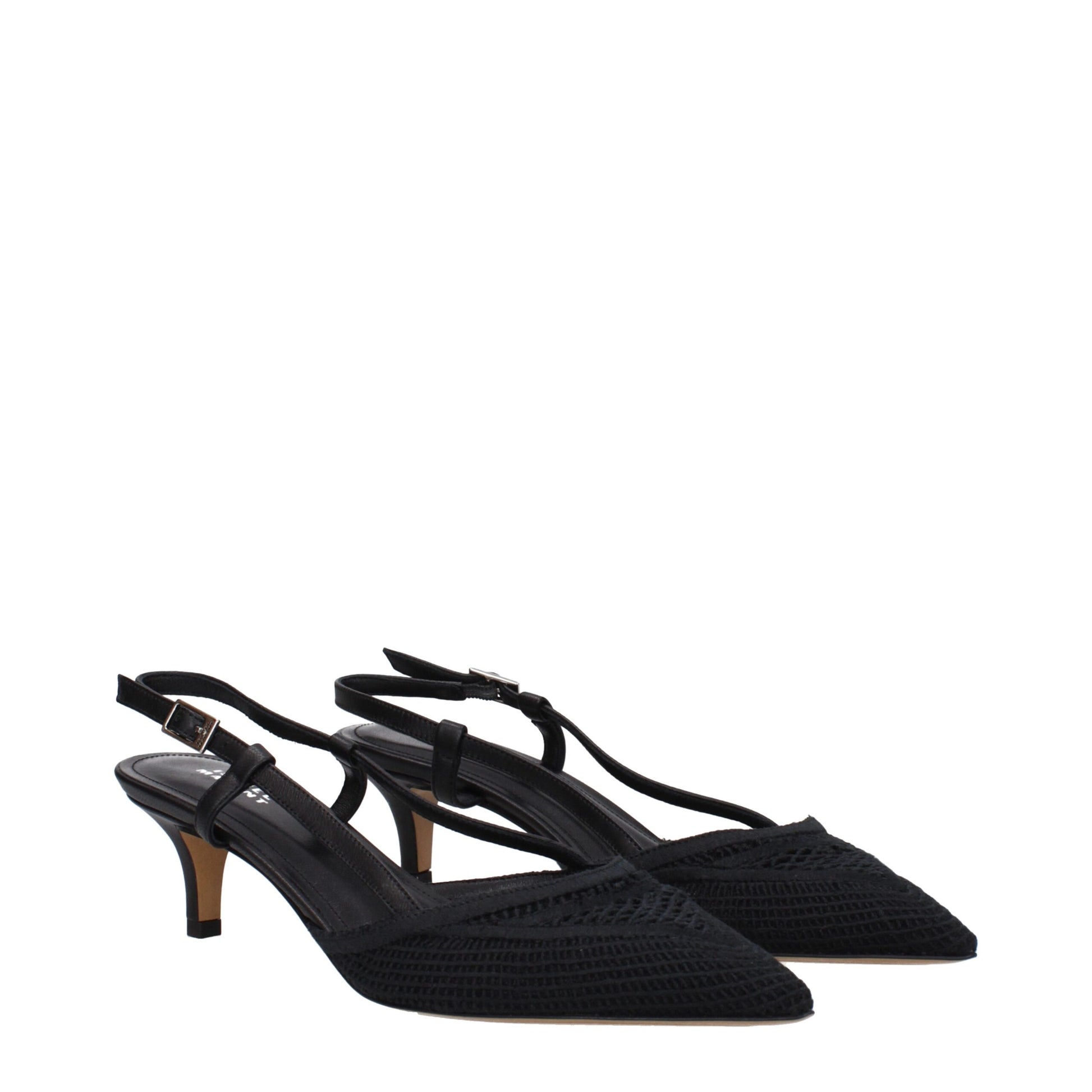 Black Fabric Mid Heel Pumps